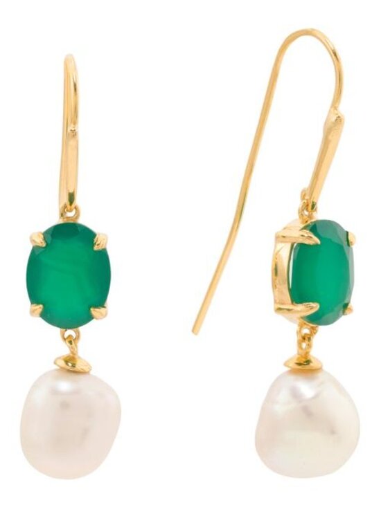 Shivam Jewelry - SHIVAM Made In India 14kt Plated Pearl And Green Onyx Drop Earrings